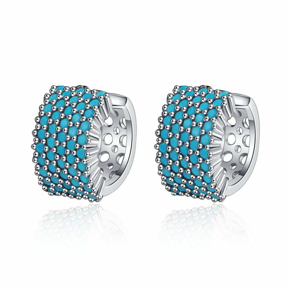 Turquoise Zircon Wide Band Hoop Earrings – Gold & Silver Electroplated Copper Luxury Jewelry for Women