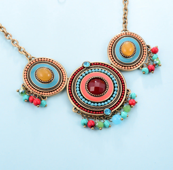Red Boho Crystal Bamboo Chain Necklace – Exotic, Women's Statement Jewelry
