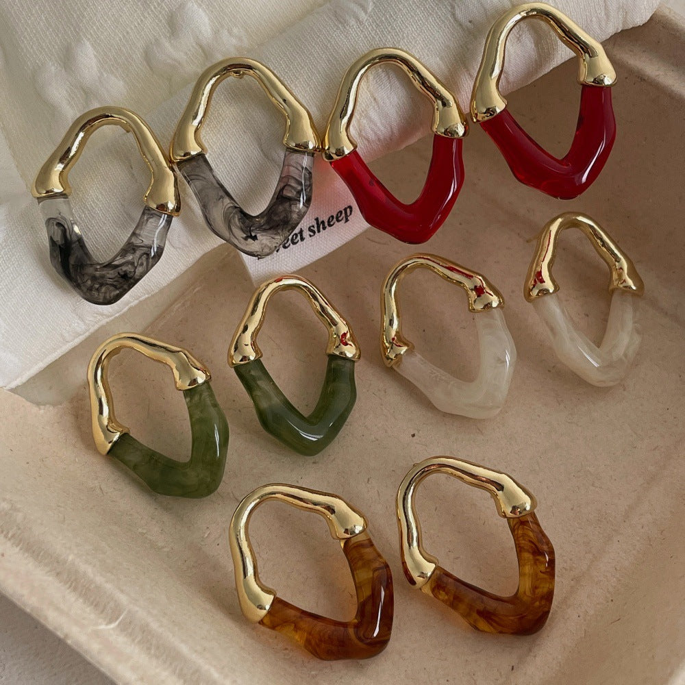 Geometric Square Resin & Metal Hoop Earrings – Polished Acrylic French Style Luxury Earrings for Women