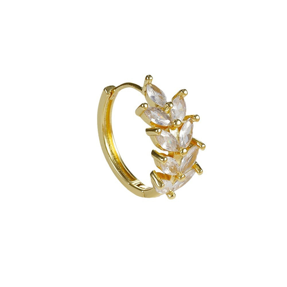 Gold Wheat Zircon Huggie Earrings – Electroplated Copper Botanical Luxury Jewelry for Women