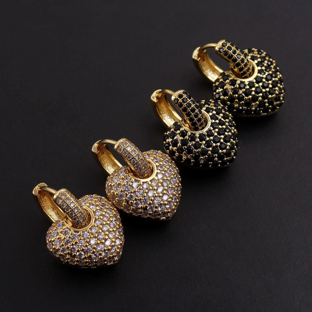 Gold Zircon Heart Earrings – AAA CZ Studs for Women