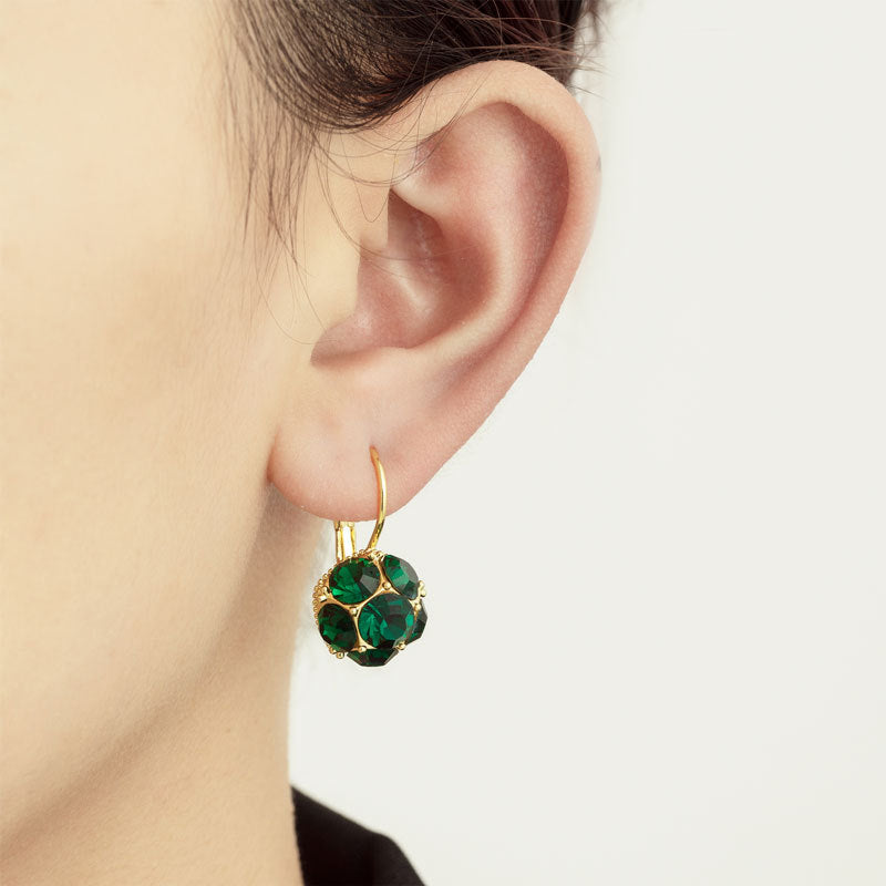 Crystal Ball Drop Earrings – Geometric Copper Ear Clips