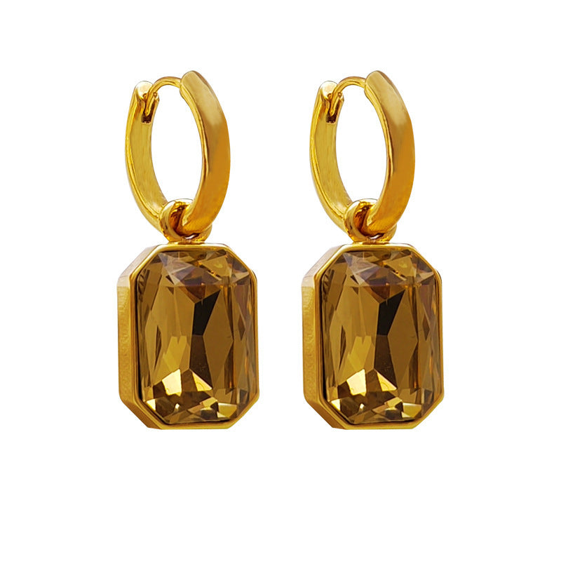 Gold Gemstone Huggie Hoop Earrings – Retro Copper Drop Earrings for Women