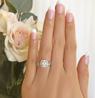 Silver Square Diamond Couple Ring Set