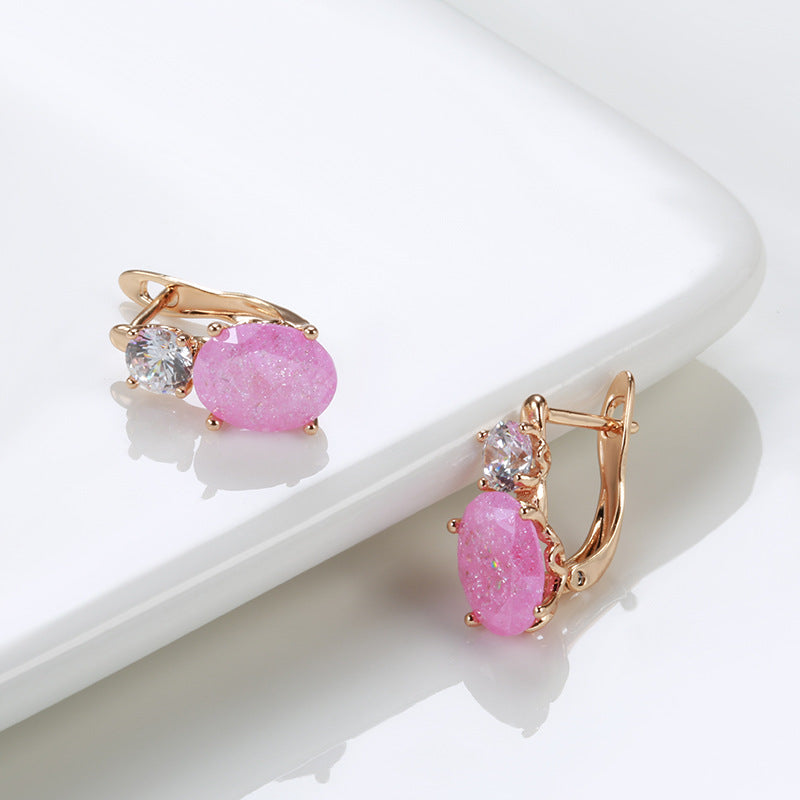 Rose Gold Sweet Peach Zircon Earrings – Copper Flower Drop Earrings for Women