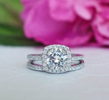 Silver Square Diamond Couple Ring Set