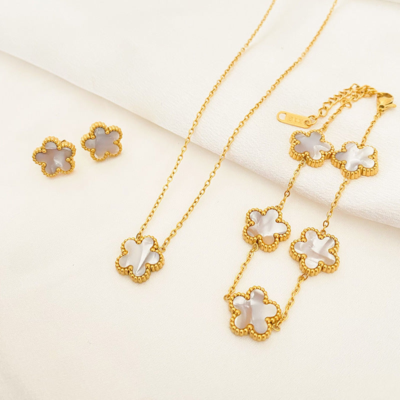 Botanical Bloom Titanium Jewelry Set — Necklace, Bracelet & Earrings