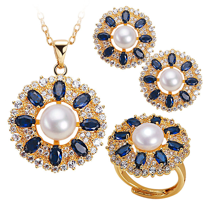 18K Gold Pearl Sunflower Stud Earrings