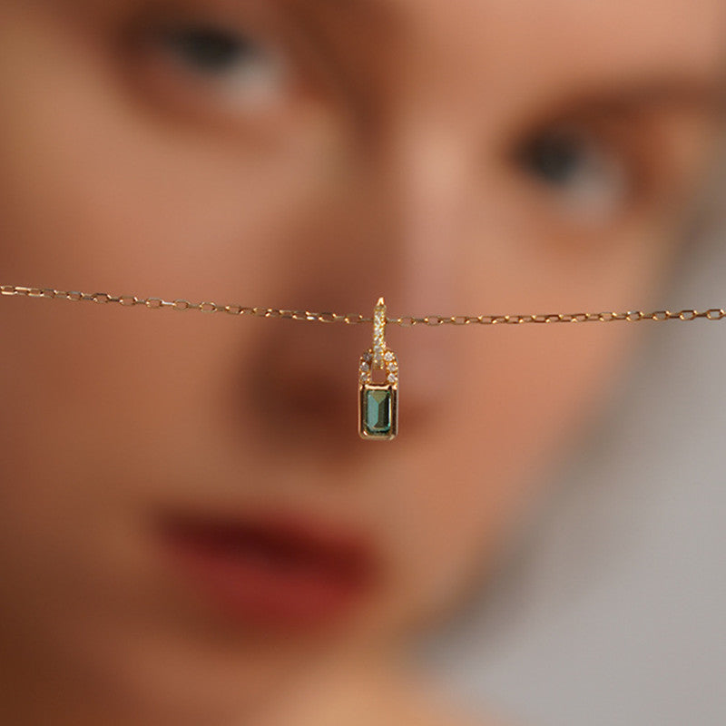 18K Gold Lock Pendant Necklace – 925 Sterling Silver, Geometric, Adjustable Chain, Women's