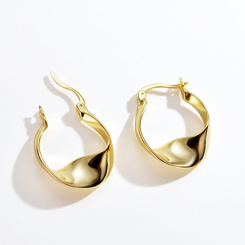 Glossy Twisted Huggie Earring – Silver & Gold Korean Style