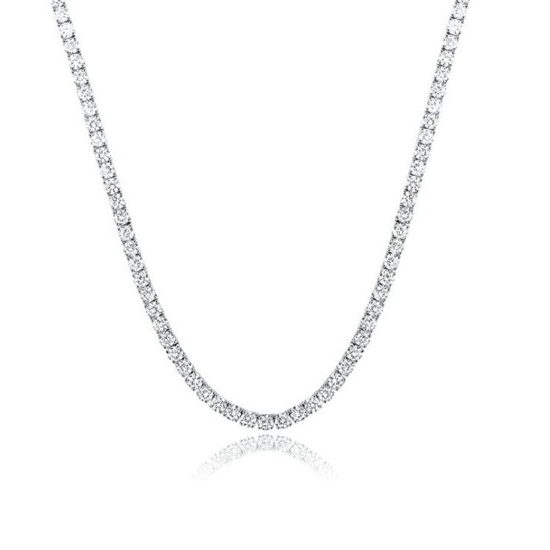 18K White Gold Plated Tennis Necklace - Luxury Zircon Statement Piece