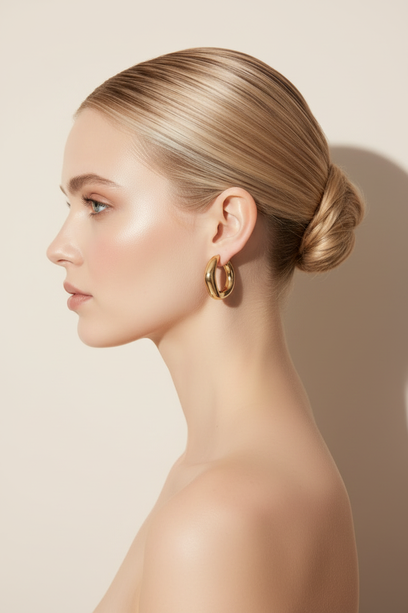 18K Gold U-Shape Hoop Earrings – Chunky Electroplated Hoops for Women