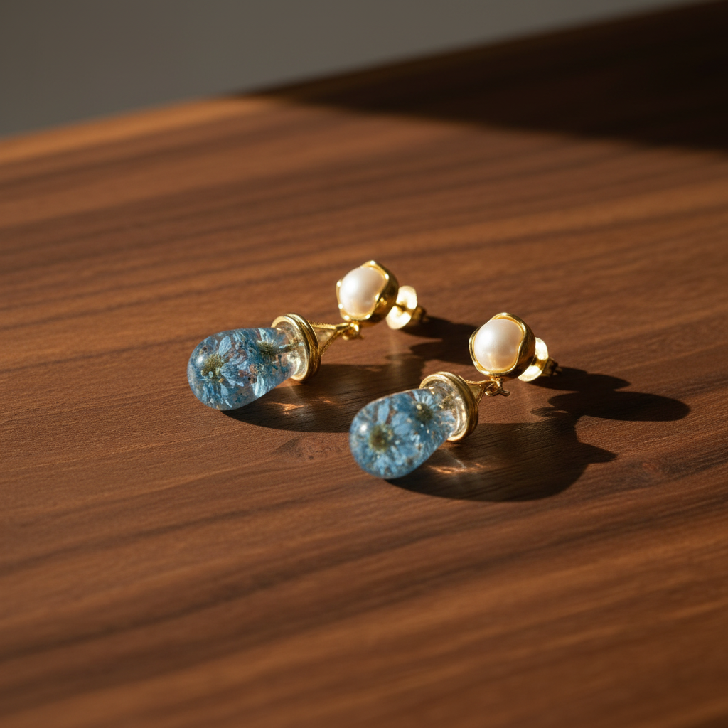 Dried Flower Water Drop Resin Earrings