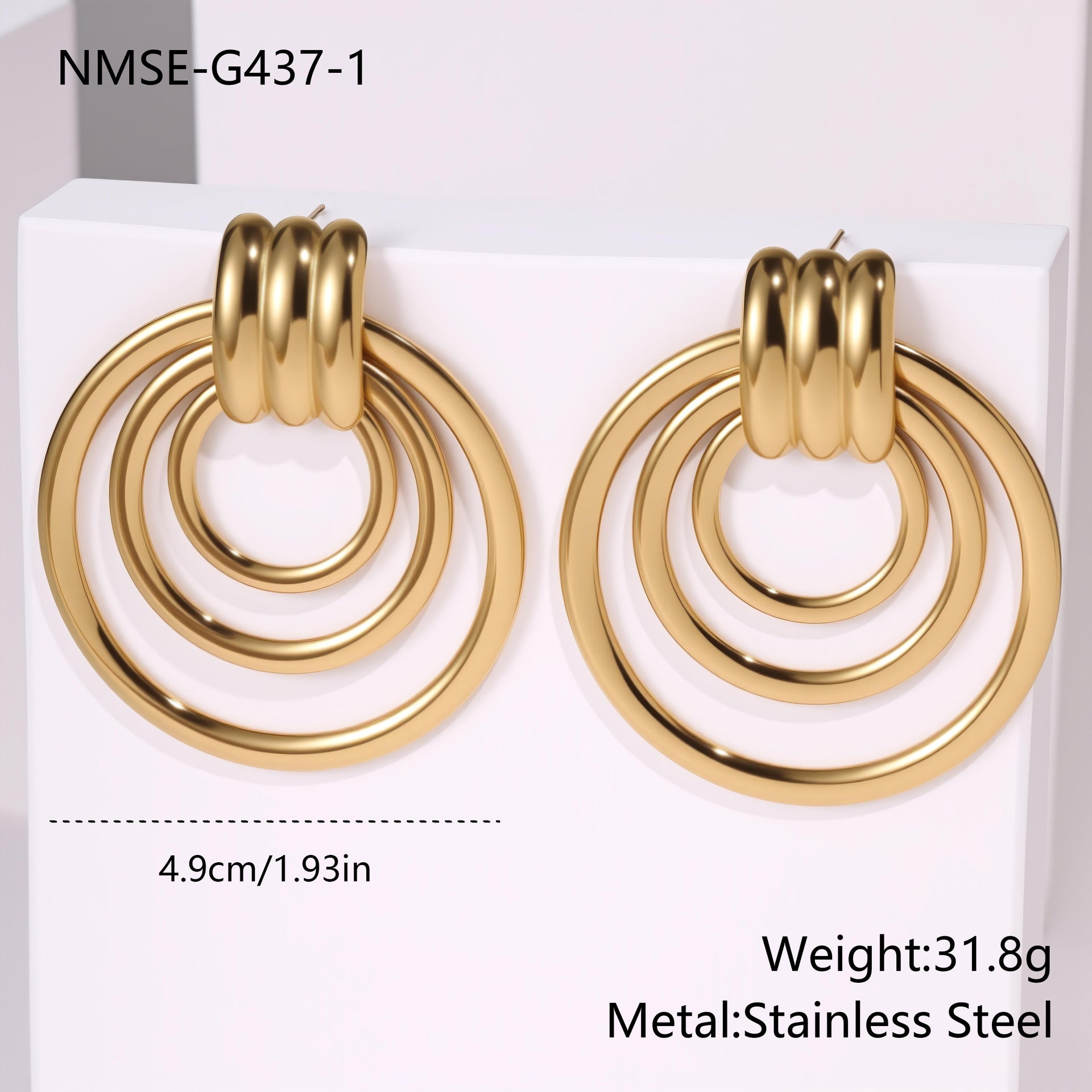 18K Gold-Plated Circle Earrings – Stainless Steel Geometric Hoops