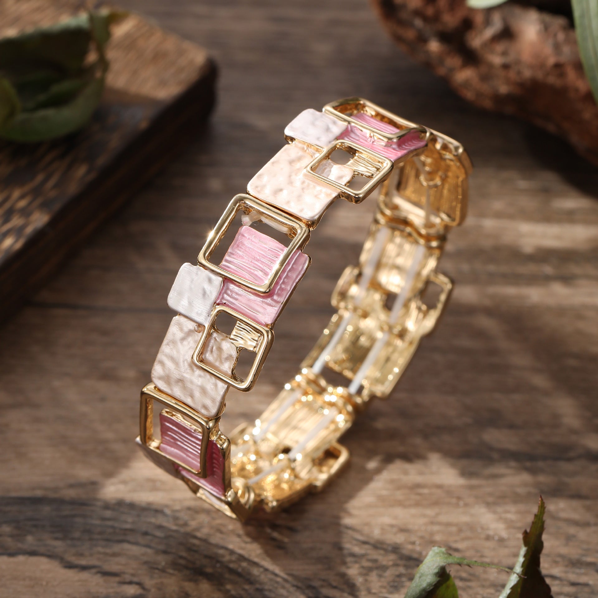 Geometric Square Color Oil Jewelry Set – Earrings, Bracelet & Necklace, Original Design