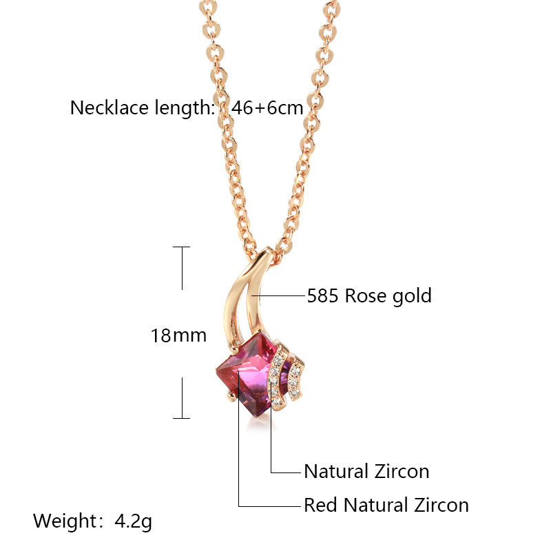 Rose Gold Zircon Water Wave Necklace – Copper, Geometric, Niche Design, Women's