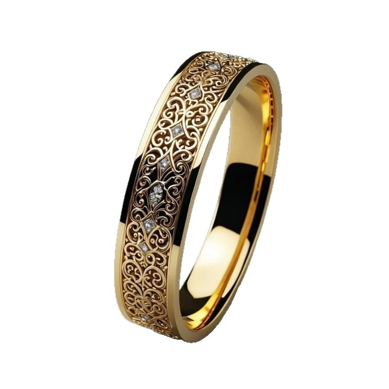 Luxury Carved Zirconium Ring – Intricate Pattern Gold Band