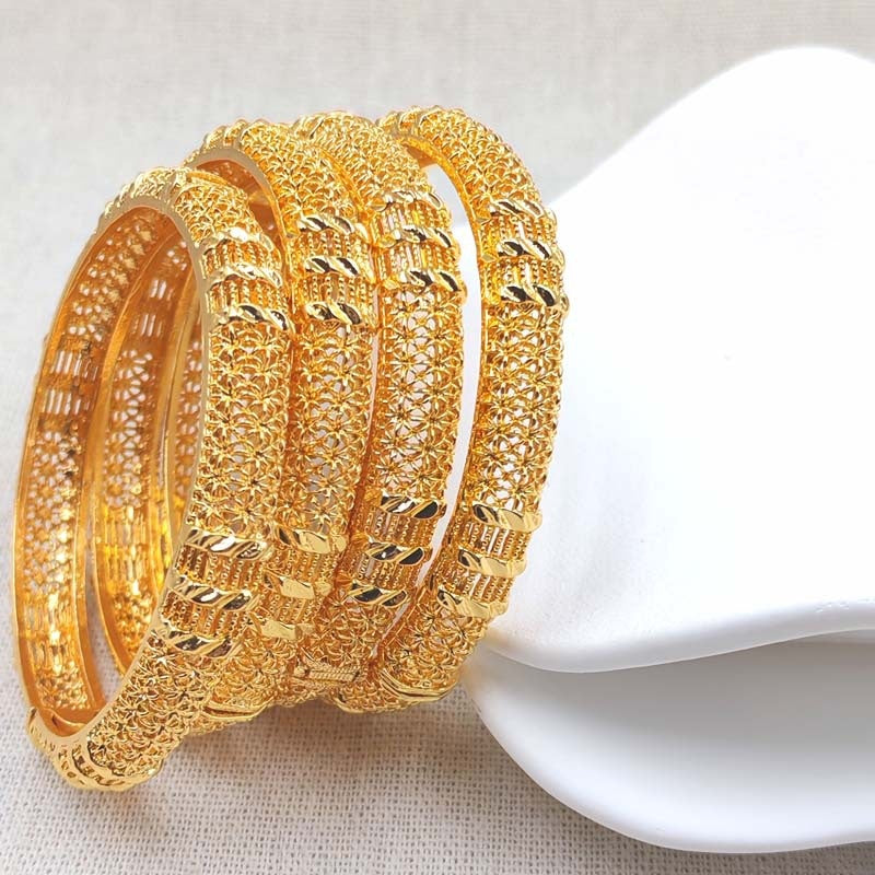 Gold Floral Bangle Bracelet