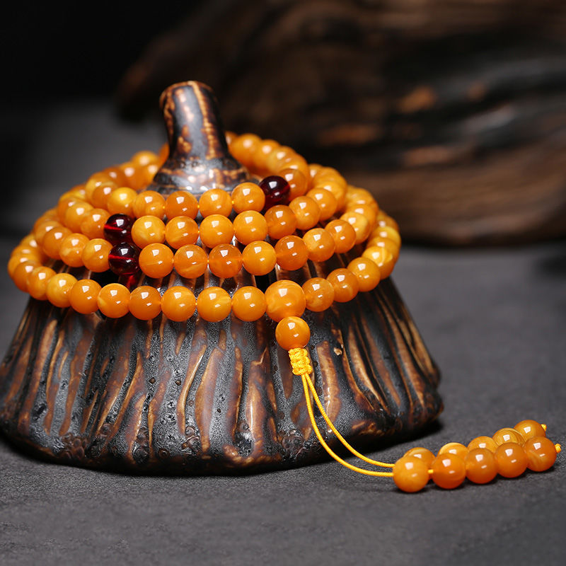 Old Honey Amber 108 Beads Bracelet – Beeswax, Zodiac, New Chinese Style, Unisex