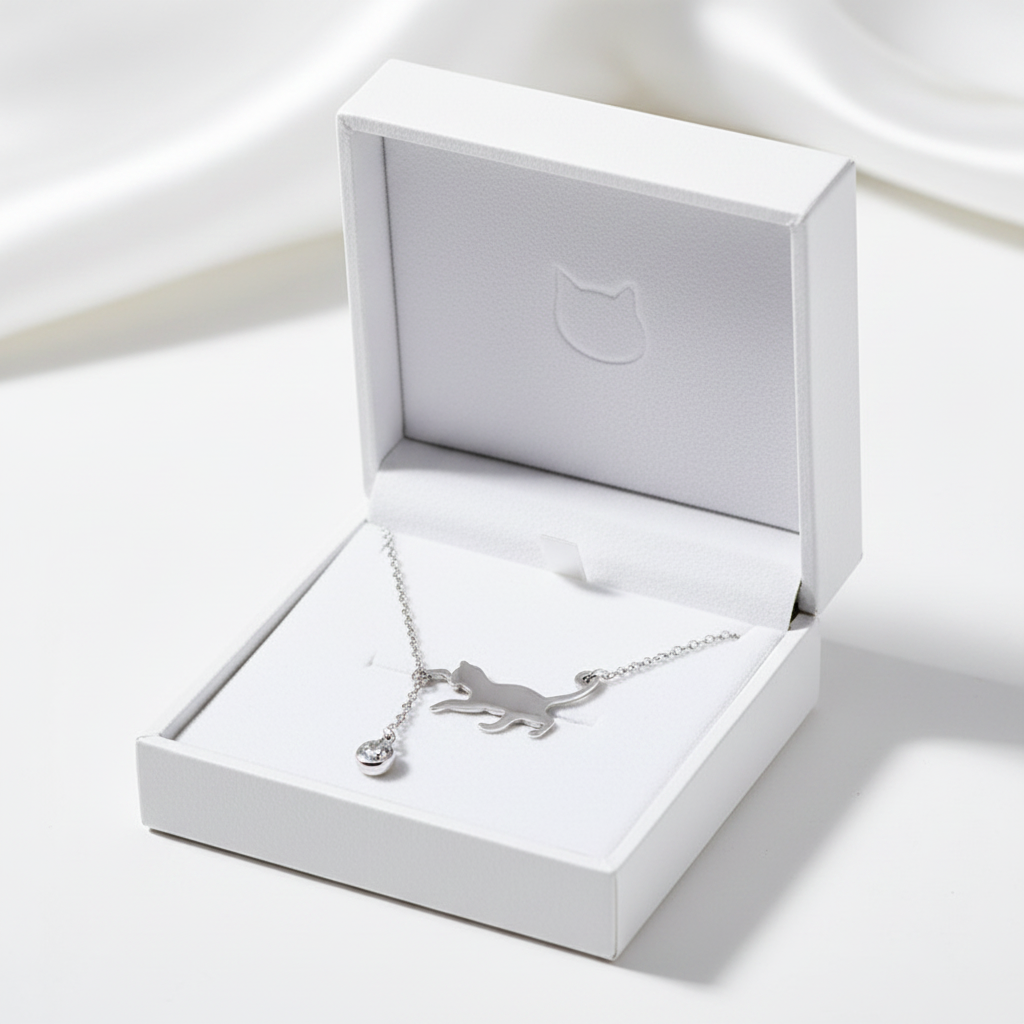 Cat necklace in white jewelry box