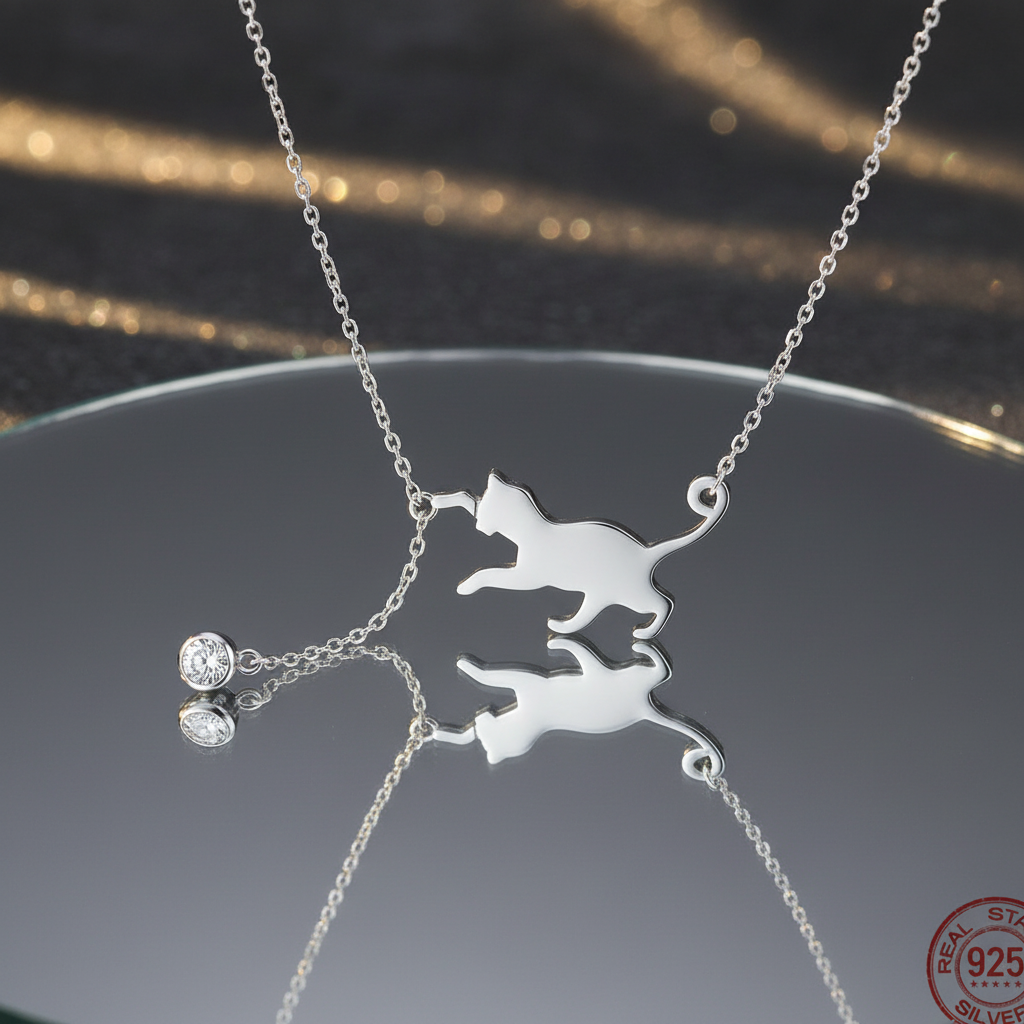 Cat necklace on mirror glass