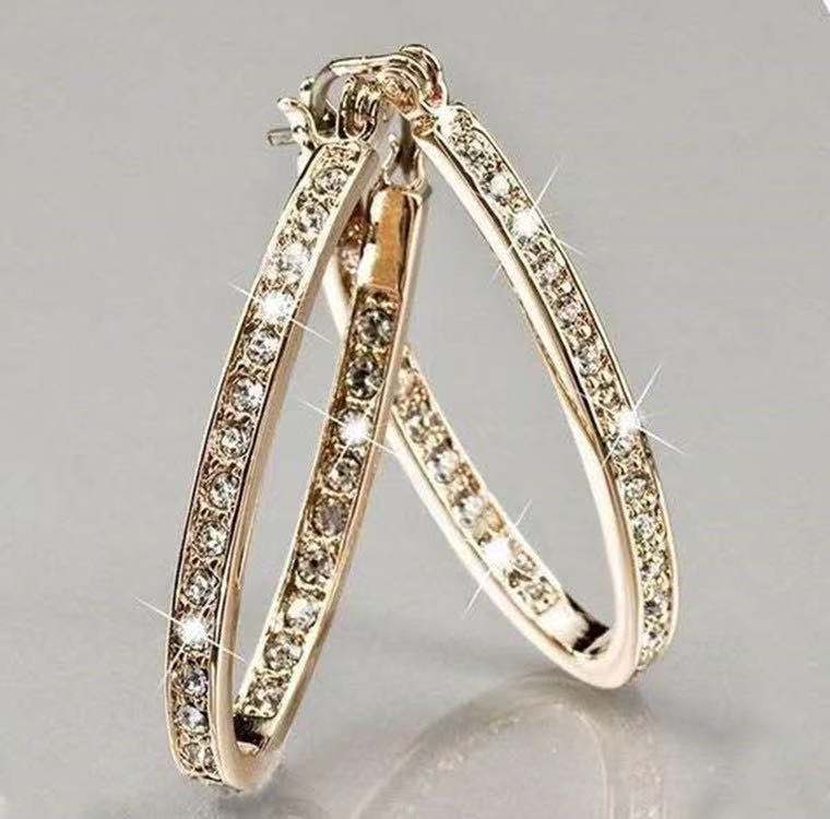 Gold Geometric Hoop Earrings – Crystal Electroplated Statement Earrings for Women