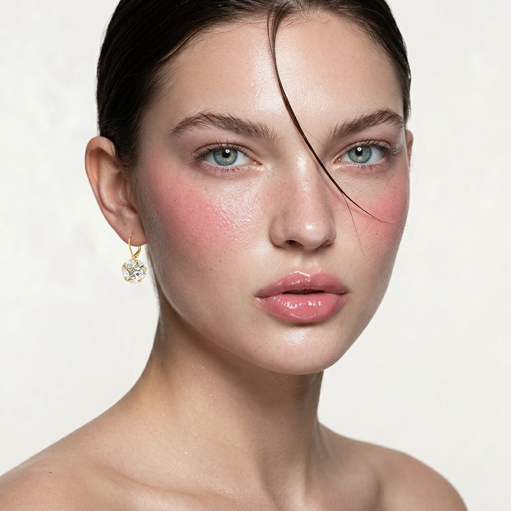 Crystal Ball Drop Earrings – Geometric Copper Ear Clips