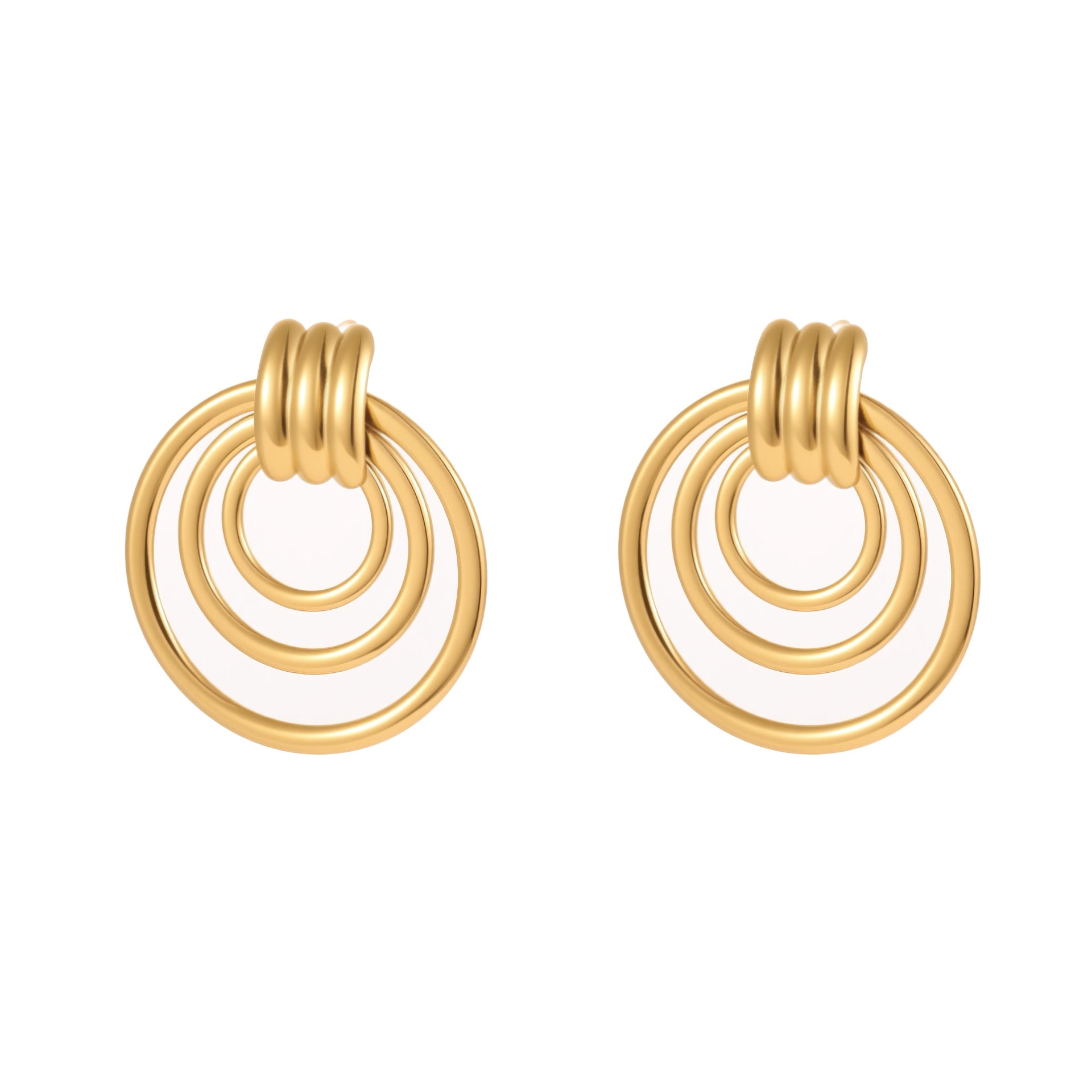 18K Gold-Plated Circle Earrings – Stainless Steel Geometric Hoops
