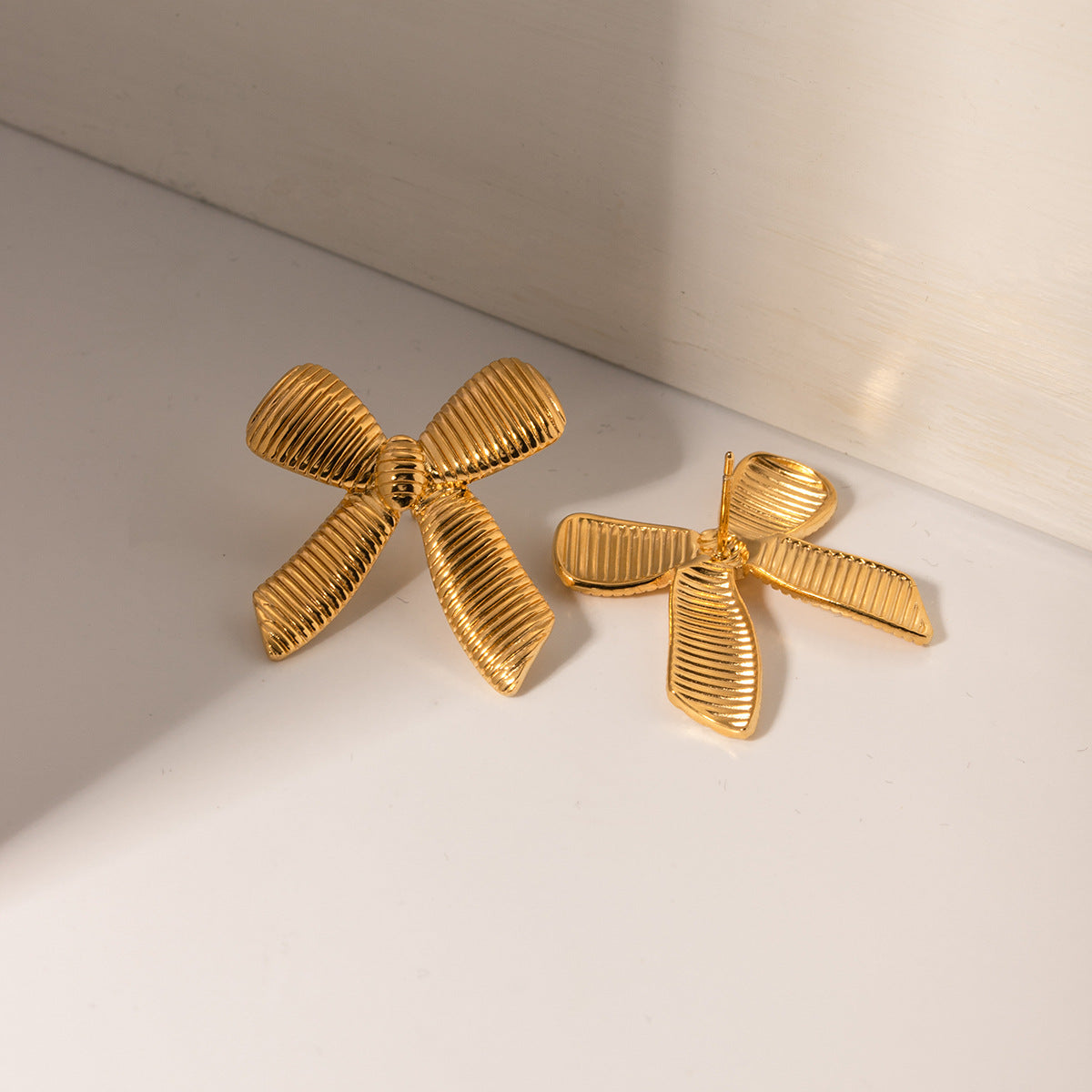 Gold Bow Stud Earrings - Luxury Minimalist Statement Piece