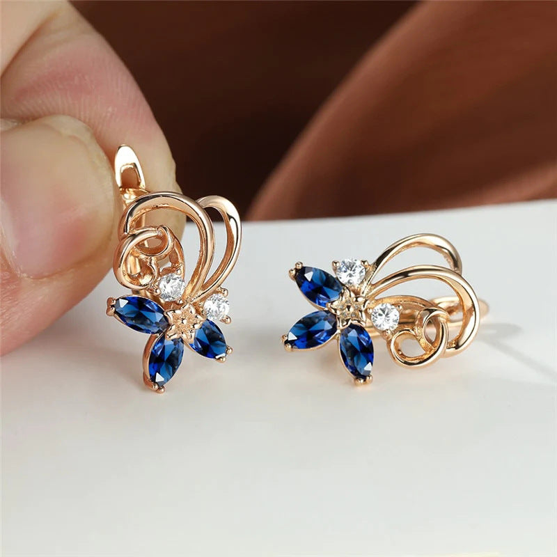 Gold Sapphire Blue Flower Zircon Drop Earrings – Copper Fashion