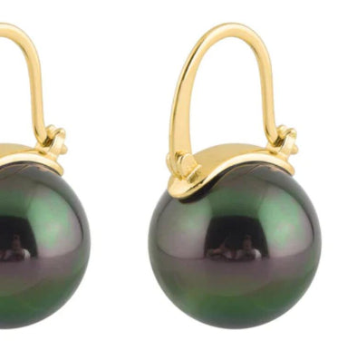 18K Gold Black Tahitian Pearl Ear Clips – Luxury Pearl Drop Earrings for Women