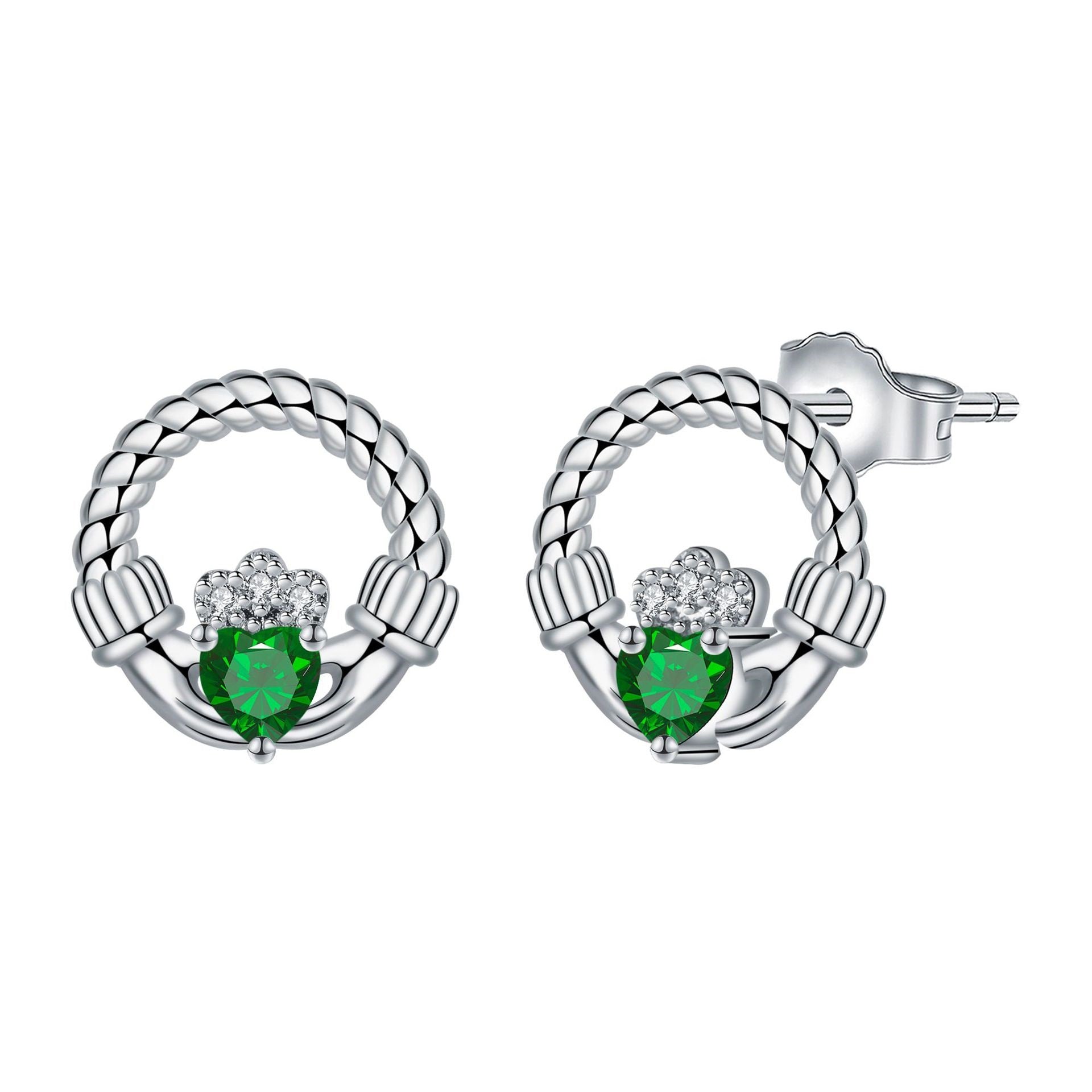 Crown Heart Stud Earrings – 925 Silver, Gemstone, Perfect Mother's Day Gift