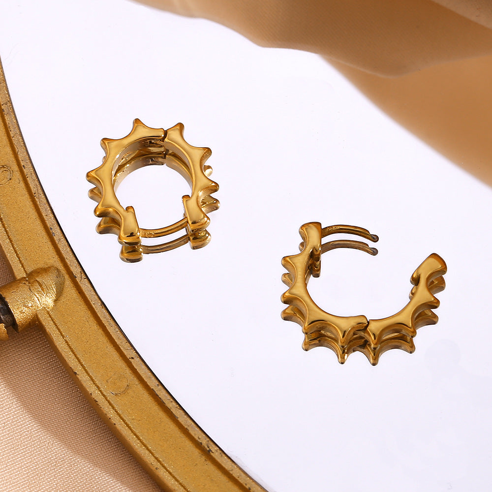 18K Gold Gear Huggie Earrings – Waterproof Stainless Steel Hoop Earrings for Women