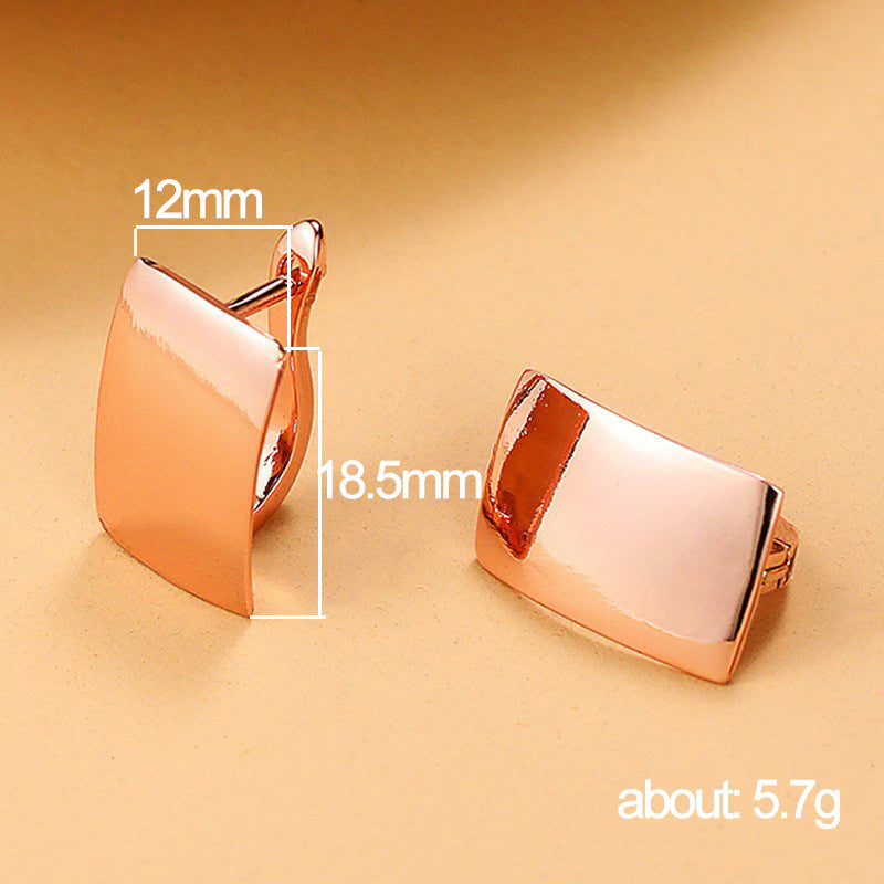 Rose Gold Rectangular Ear Clips – Geometric Copper Huggie Earrings for Women