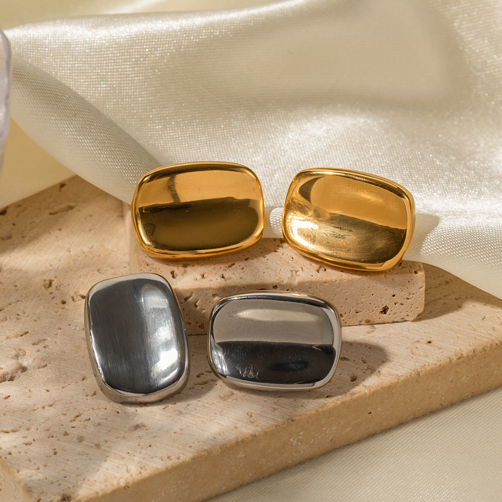 18K Gold Rectangular Chunky Stud Earrings – INS-Style Stainless Steel for Women