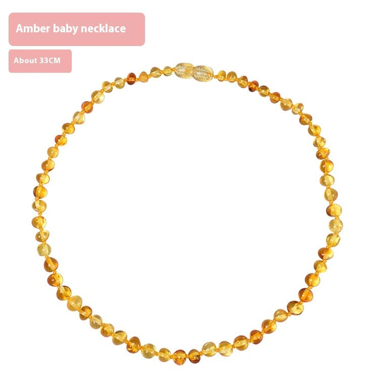 Natural Amber Bead Necklace – Geometric Ball Chain, Unisex