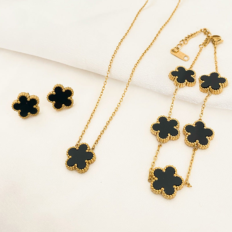Botanical Bloom Titanium Jewelry Set — Necklace, Bracelet & Earrings