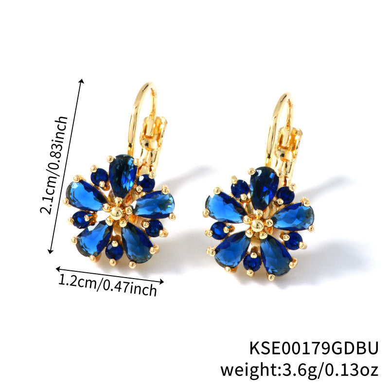Rose Gold Colorful Zircon Flower Ear Clips