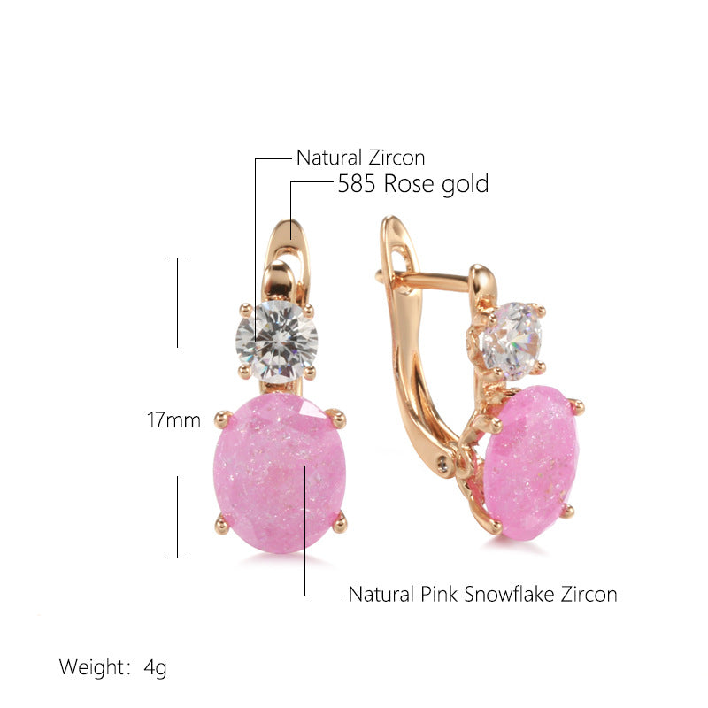 Rose Gold Sweet Peach Zircon Earrings – Copper Flower Drop Earrings for Women