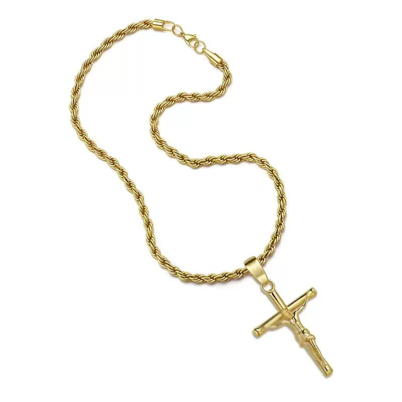 Cross Pendant Necklace – Gold-Plated Religious Chain Jewelry