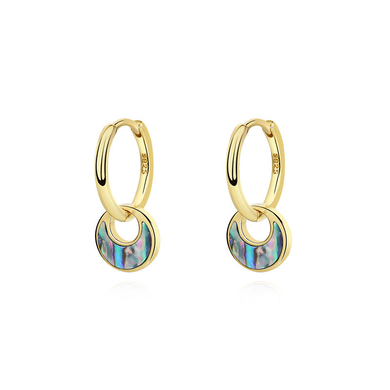 Abalone Shell Hoop Earrings – 925 Sterling Silver, Vintage European Style