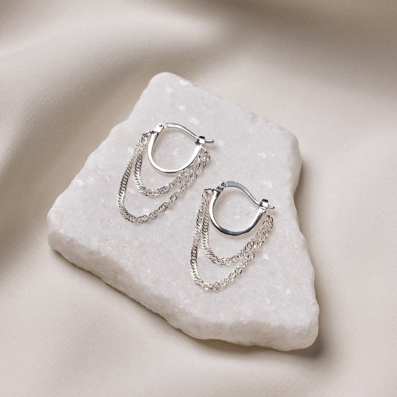 18K Gold-Plated French Chain Hoop Earrings — Geometric Everyday Elegance