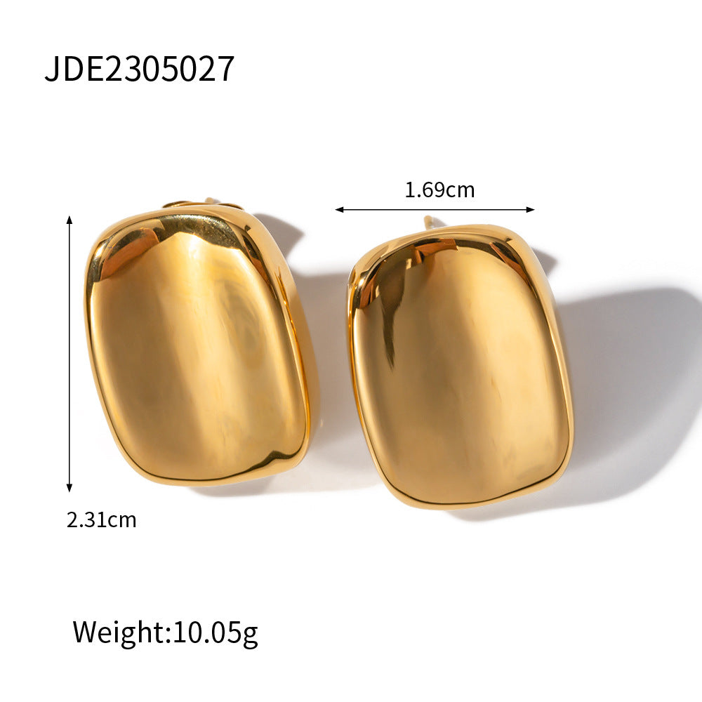 18K Gold Rectangular Chunky Stud Earrings – INS-Style Stainless Steel for Women