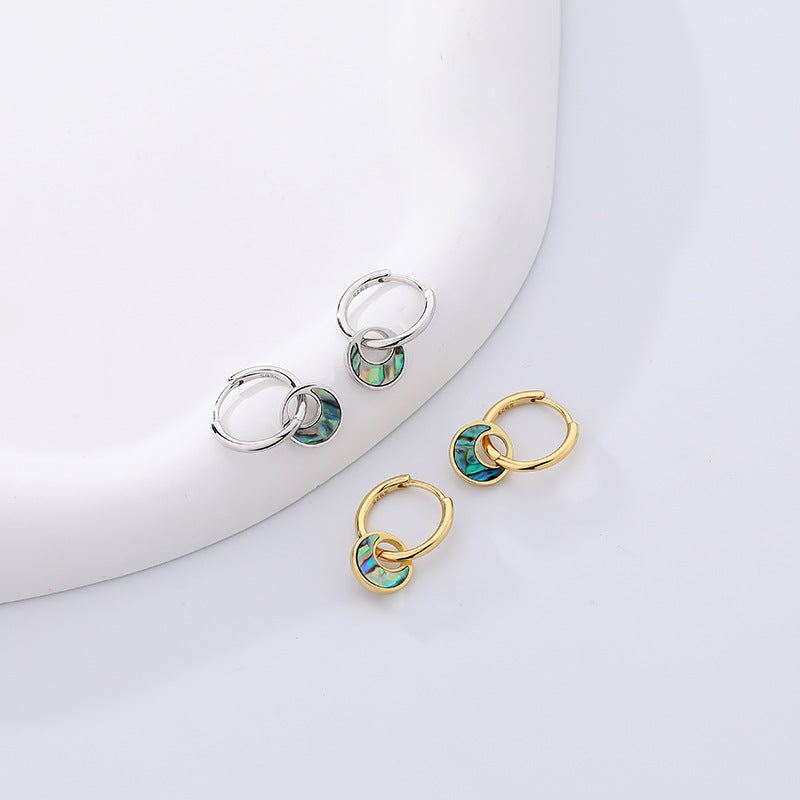 Abalone Shell Hoop Earrings – 925 Sterling Silver, Vintage European Style