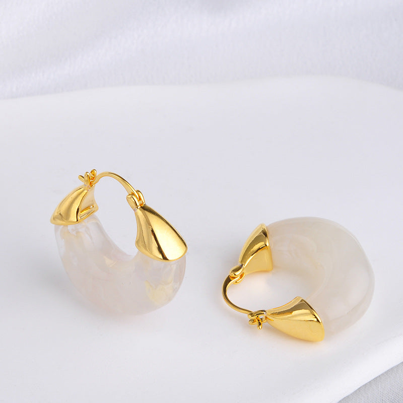 Maillard Amber Hoop Earrings – Retro Luxury, Geometric, Gold-Plated Copper, Women's