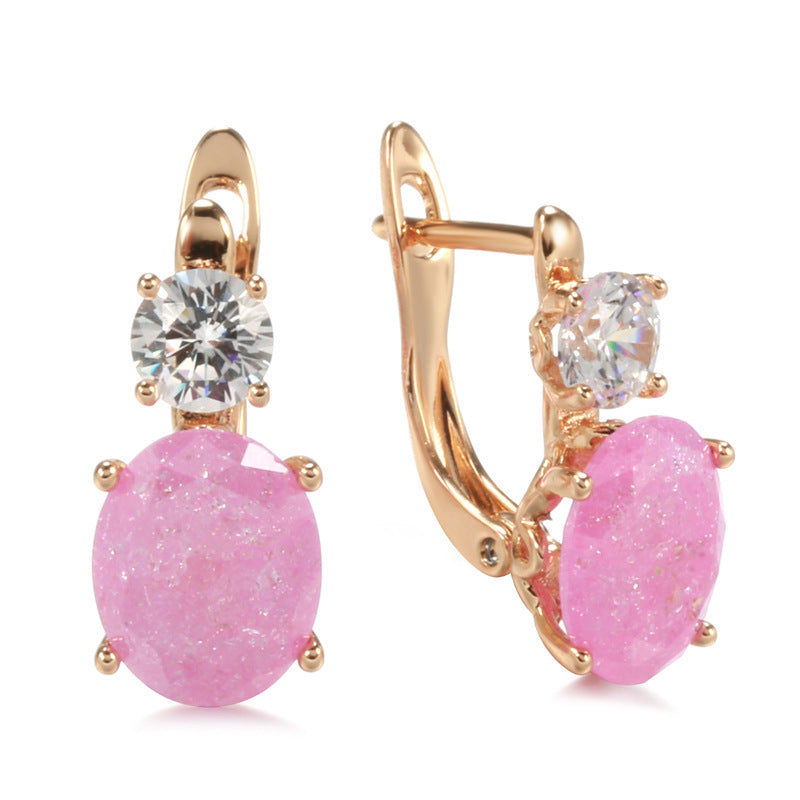 Rose Gold Sweet Peach Zircon Earrings – Copper Flower Drop Earrings for Women
