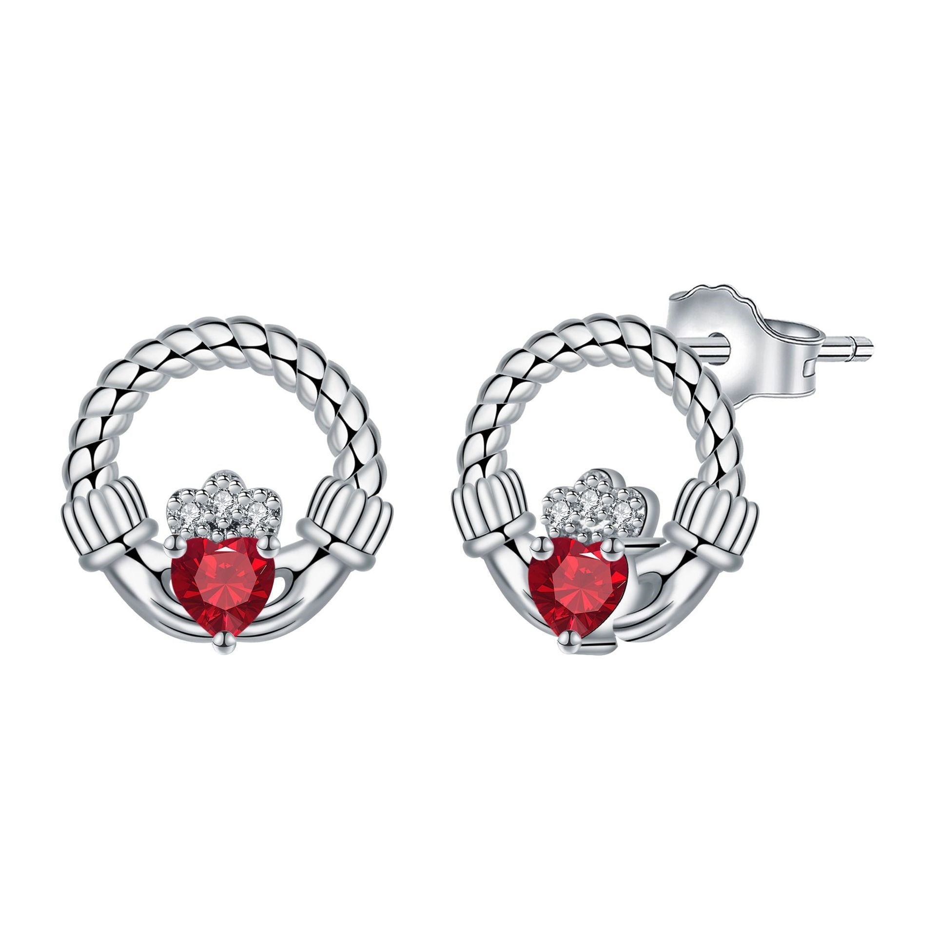 Crown Heart Stud Earrings – 925 Silver, Gemstone, Perfect Mother's Day Gift