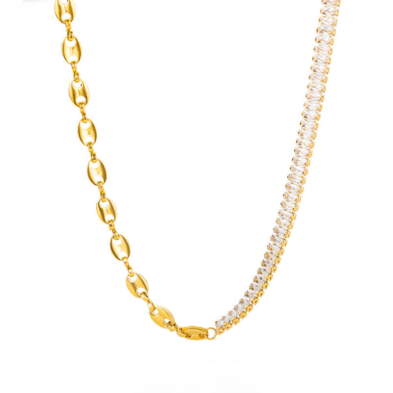 Gold Beaded Snake Chain Necklace – 18K Gold-Plated Stainless Steel, Minimalist, Women's
