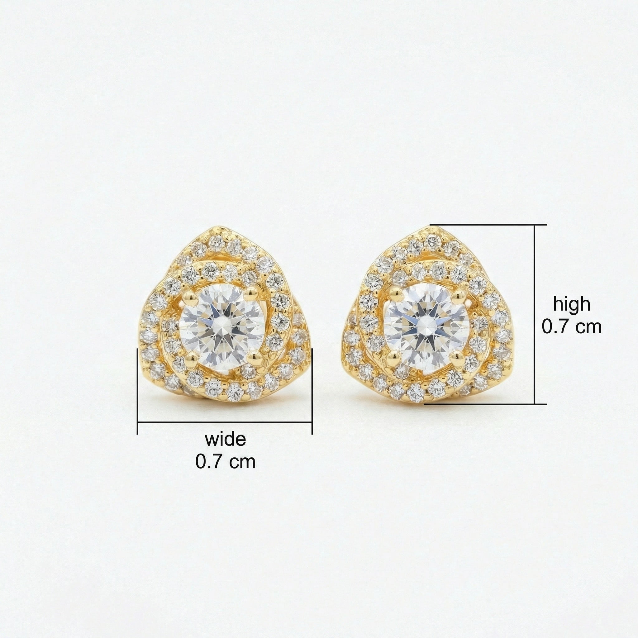 Double Halo Stud Earrings – 925 Sterling Silver Triangular Silhouette