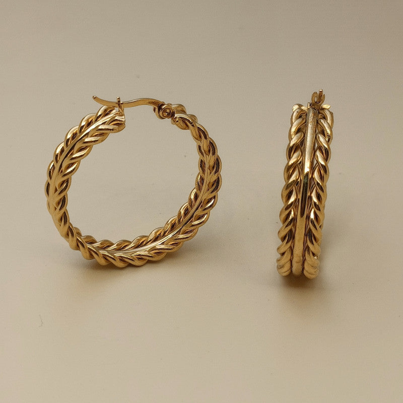 18K Gold Twist Ear Clips – Geometric Stainless Steel Huggie Earrings for Women